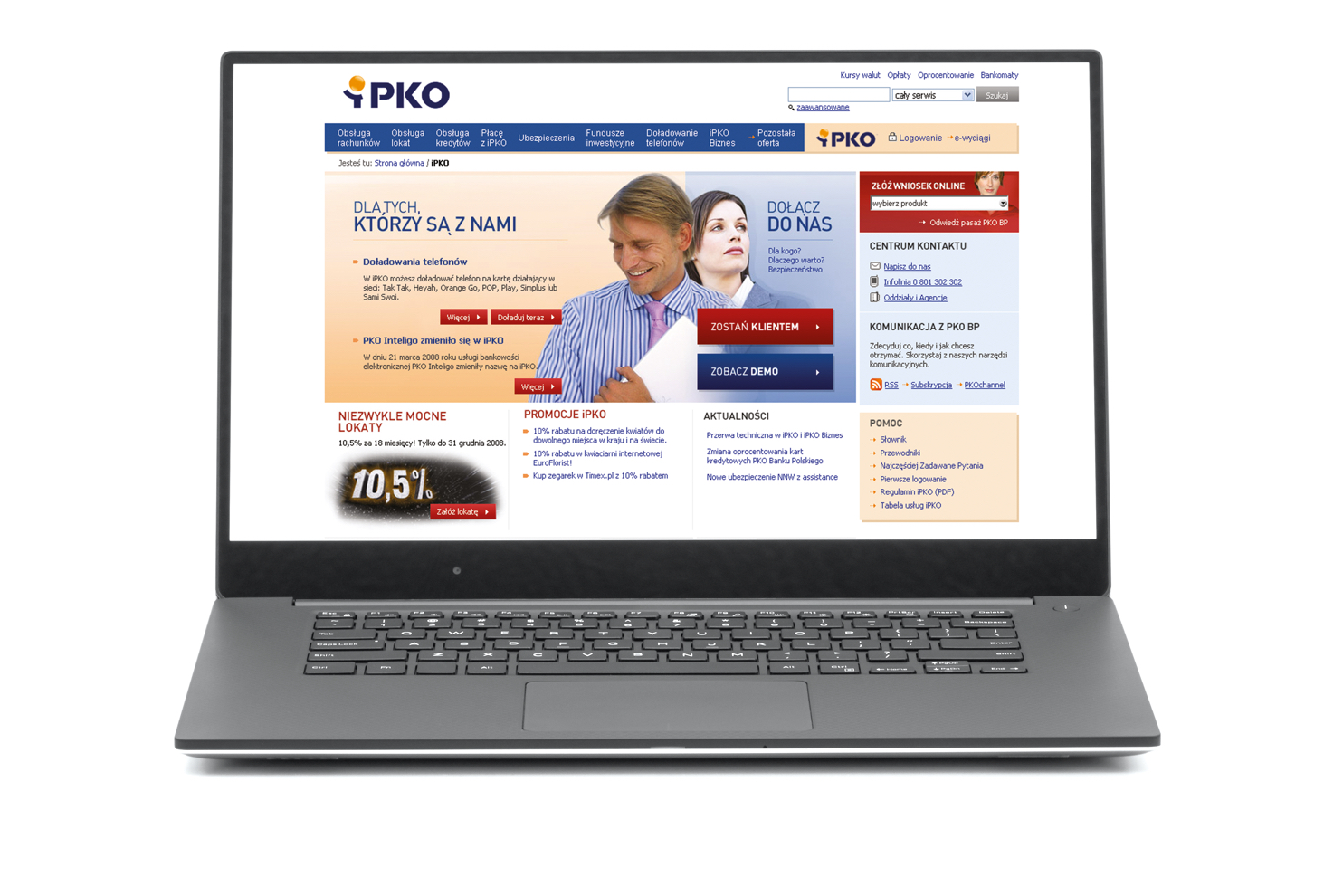 Laptop ze stroną PKO, 2008 r.